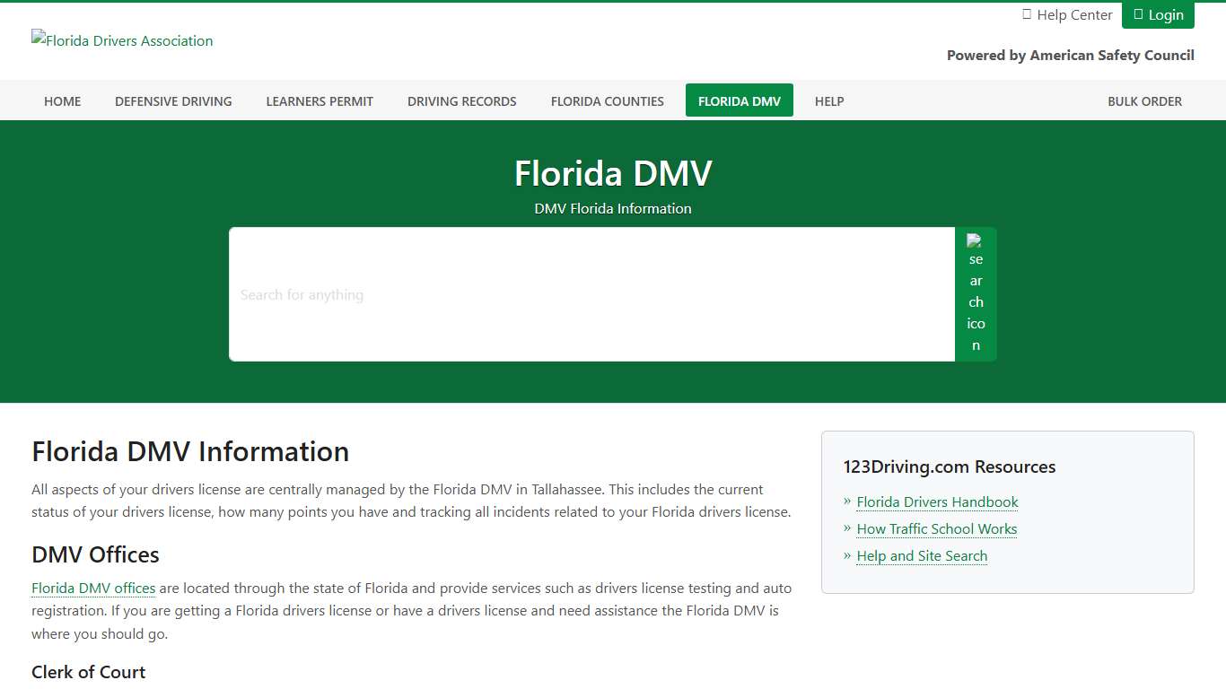 Florida DMV Drivers License and Traffic School Information